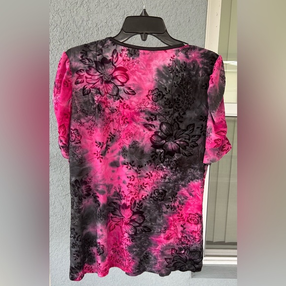 Sami & Jo Velvet Burnout Floral Slightly Sheer Ruches Sleeves Top Size XL - Picture 2 of 4